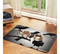 Black Crow Birds on a branch print Cats Pet Bowl Placemat Pet Feeding Mats for Dogs, Non-Slip PU Leather Tablecloth for Pets