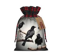 Black Crow Birds on a branch Print Christmas Drawstring Gift Bags,Gifts Wrapping Bag for Xmas Birthday Holiday Party