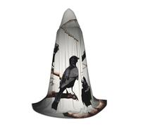Black Crow Birds On A Branch Print Hooded Wizard Robe Halloween Cloak Medieval Renaissance Cosplay Christmas Party Outfits