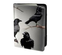 Black Crow Birds on a branch Print Passport Holder for Travel,Wallet Case RFID Blocking Leather Card Slot Protector