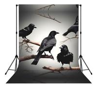 Black Crow Birds On A Branch Print Photo Studio Background 5x7ft Soft Photo Backdrop Curtain For Studio Content Creator Equipment