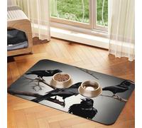 Black Crow Birds on a branch print PU Leather Feeding Mat for Dogs Cats Pet Food Mat Absorbent Non-Slip Rubber Bottom