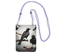 Black Crow Birds on a branch Print Small Crossbody Shoulder Bag, Cell Phone Bag Wallet Purses with Adjustable Strap for Women, Purple, One Size