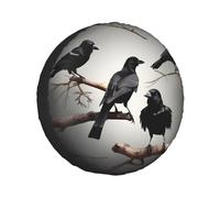 Black Crow Birds on a branch Print Spare tires cover,Universal Fit for Trailer SUV Trucks and other vehicles(60-83 cm)