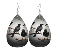 Black Crow Birds On A Branch Print Teardrop Earrings For Women Leather Dangle Earrings Jewelry For Birthday Party Valentine