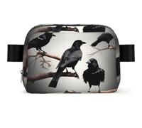Black Crow Birds On A Branch Print Unisex Waist Bag Wear-Resistant Belt Bag Hip Bag with Adjustable Strap for Hiking and Travel