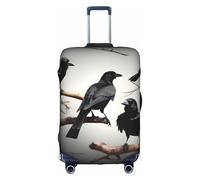 Black Crow Birds on a branch Print Universal Suitcase Cover Elastic Washable Travel Luggage Protector Adult Luggage, White, XL