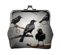 Black Crow Birds On A Branch Print Women'S Kiss Lock Coin Pouch, Mini Wallet For Cards And Lipstick, Soft Compact Purse