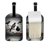 Black Crow Birds on a Branch Printed Leather Luggage Tag, Durable Baggage Identifier, Soft PU ID Label, for Business Travel