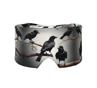 Black Crow Birds on a Branch Printed Sleeping Blindfold, Padded Ear Warmer Mask, Adjustable Head Wrap, for Deep Relaxation