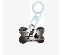 Black Crow Birds On A Branch Printing Dog Tag Bone Shaped Double Sided Pattern Dog Id Tags Bone Shaped Pet Name Tags Dog Collar Tags