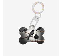 Black Crow Birds On A Branch Printing Dog Tag Bone Shaped Double Sided Pattern Dog Id Tags Bone Shaped Pet Name Tags Dog Collar Tags