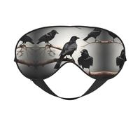 Black Crow Birds On A Branch Printing Soft Eye Mask,Double-Sided Soft Eye Cover for Sleep,Travel,Yoga, Adjustable Strap, Blocks Light