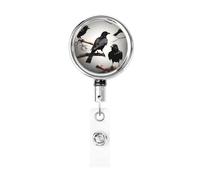 Black Crow Birds On A Branch Retractable Id Badge Holder Badge Reels with Clip Cute Name Card Holder for Office Worker Doctor Nurse Teacher