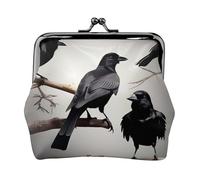 Black Crow Birds On A Branch Small Coin Purse For Women, Kiss-Lock Wallet Leather Cute Coin Wallet Mini Coin Pouch Change Purse Key Holder