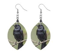 Black Crow Birds on A Branch Wooden Earrings Jewelry Gifts, Lightweight Vintage Natural Wood Pendants Classic Artistic Wooden Earring Hooks for Women, Apricot shaped, Wooden, wood