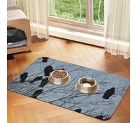 Black Crow Birds Patterned Pet Feeding Mat with Water-Absorbing PU Top & Rubber Base - Anti-Slip Dog Cat Food Mat for Cats, Dogs & Pets, 40x60cm
