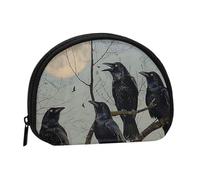 Black Crow Birds Printed Mini Coin Pouch, Shell Shape Zip Around Wallet, Small Zipper Pouch for Cash, Cards, Keys, Lipstick, Storage Pouch, Travel Organizer