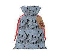 Black Crow Birds Printing Fashion Drawstring Bag With Kraft Tag For Christmas Halloween Party Gift Packaging