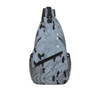 Black Crow Birds Unisex Chest Sling Bag With Multi-Pocket Design,Large Capacity Crossbody Bag Durable Polyester Adjustable Strap For Daily Commute Travel