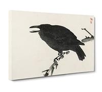 Black Crow By Kono Bairei Asian Japanese Canvas Wall Art Print Ready to Hang, Framed Picture for Living Room Bedroom Home Office Décor, 24x16 Inch (60x40 cm)