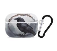Black Crow Earbuds Organizer Shockproof Protective Airpods Pro Cover with Carabiner Clip Anti Fall Carrying Earphone Case Cover for Airpods Pro 2nd Generation White