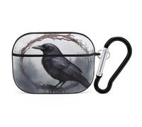 Black Crow Earbuds Organizer Shockproof Protective Airpods Pro Cover with Carabiner Clip Anti Fall Carrying Earphone Case Cover for Airpods Pro 2nd Generation Black