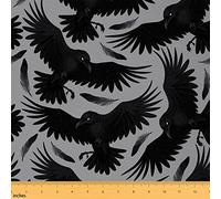 Black Crow Fabric by The Yard Halloween Gothic Style Themed Fabric for Sewing Supplies Wild Birds Animal Feather Decorative Fabric for DIY Upholstery and Home Accents 5 Yards
