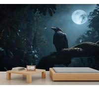 Black Crow Gothic Wallpapers, Raven Moon Dark Forest Wallpaper Murals for Walls, Vintage Halloween Wallpaper Mural for Bedrooms Mural for Kids Bedroom Living Room Poster 100 X 70 cm