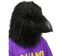 Black Crow Mask with Realistic Feathers - Latex Raven Head Mask with Soft Fur for Adults - Bird Costume Mask for Halloween, Cosplay & Carnival - Full Face Cover mask with Beak