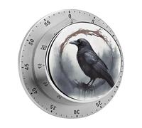 Black Crow Mechanical Kitchen Timer for Cooking 60 Min with Magnetic Backing Loud Alarm,Stainless Steel Wind Up Countdown Timer Cute Egg Timers for Cooking Studying Gaming Classroom Office Gym