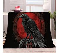 Black Crow Moon Rune Throw Blanket Black Red Super Soft Flannel Fleece Blanket Fluffy Warm Throw Sofa Bed Blanket Bedspread Over Bed Settee 70x100 cm