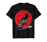 Black Crow Occult Japan Gothic Raven Bird Red Moon Odin T-Shirt