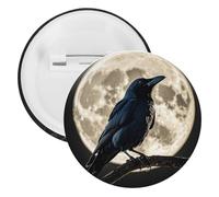 Black Crow on Full Moon Badge Metal Round Pins, Lightweight Brooch for Backpack, Fashion Button Pins Badge for Shirts, Jackets, Shawl Coat, Unisex, 5PCS, Tinplate, metal round pins