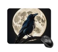 Black Crow on Full Moon Mouse Pad Square Mice Mat Waterproof Computer Mousepad with Non-Slip Rubber Base Wireless Mice Pad for Laptop Office Home Personalized Gaming Mousepad 20 * 25cm