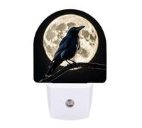 Black Crow on Full Moon Night Lights Plug Into Wall, LED Nightlights Auto On/Off Dusk to Dawn Sensor, Energy Efficient Night Lamp Soft Glow for Hallway Bedroom Bathroom Kitchen, 0.5W