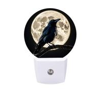 Black Crow on Full Moon Night Lights Plug Into Wall, LED Nightlights Auto On/Off Dusk to Dawn Sensor, Energy Efficient Night Lamp Soft Glow for Hallway Bedroom Bathroom Kitchen, 0.5W