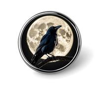 Black Crow on Full Moon Round Lapel Pins Backpack Pin Cute Brooch Decoration Brooches for Women Men Fashion Button Badges for Hat Backpacks Purses Jackets Shirt Suit