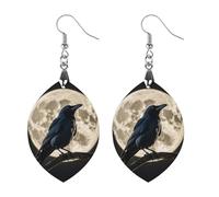 Black Crow on Full Moon Wooden Earrings for Women, Vintage Elegant Wood Jewelry, Lightweight Earrings for Wedding, Party, Everyday Jewelry Gift, Star, Wood, wood