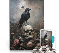 Black Crow On SkullJigsaw Puzzles for Adults 1000 Pieces Train your brain and hands for is ideal as a gift for the whole family 38x26cm