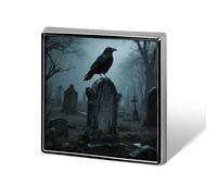 Black Crow on Tombstone Lapel Pin Fashion Brooch Pin Cute Button Badges Square Button Pins Enamel Pins Metal Pinback for Hat Shirt Clothing Bags Decoration