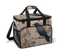 Black Crow Perched on The Branch Camping Cooler Bag Insulated Beach Coolers Portable Leak Proof Bags with Shoulder Strap