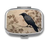 Black Crow Perched on The Branch Pill Box 2 Compartment Portable Medicine Pill Case Travel Pill Organizer for Pocket Purse