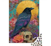 Black Crow Puzzle 1000 Pieces Skull Wooden Puzzle for Adults Kids Jigsaw Puzzles Educational Games Home Decoration 1000pcs (75x50cm)