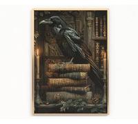 BLACK CROW RAVEN BOOK Print Picture Poster dark academia gothic halloween A4 UNFRAMED 1 wall art Home decor Decorating vintage VICTORIAN style SKULL