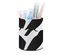 Black Crow Silhouette Pen Holder Round PU Leather Desk Organizer with Waterproof Design Makeup Brush Cup & Office Supply Storage for Home Office Dorm Desktop Organization