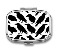Black Crow Silhouette Pill Box Travel Pill Organizer 2-Compartment with Mirror Design Portable Square Medicine Case for Vitamins, Jewelry & Essentials Durable Pocket Pillcase for Purse, Camping