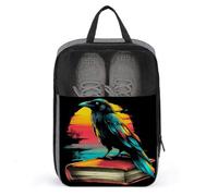 Black Crow Sitting on A Large Book Shoe Bag for Travel Daily Use Anti-dust Storage Carrier Golf Shoe Pouch