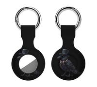 Black Crow Top Hat Compatible for AirTag Holder with Keychain Silicone Protective Case Cover 1PCS