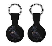 Black Crow Top Hat Compatible for AirTag Holder with Keychain Silicone Protective Case Cover 2PCS